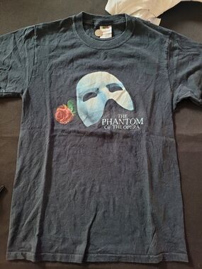 Vintage The Phantom of the Opera Graphic Tee - Black with White Mask & Red Rose